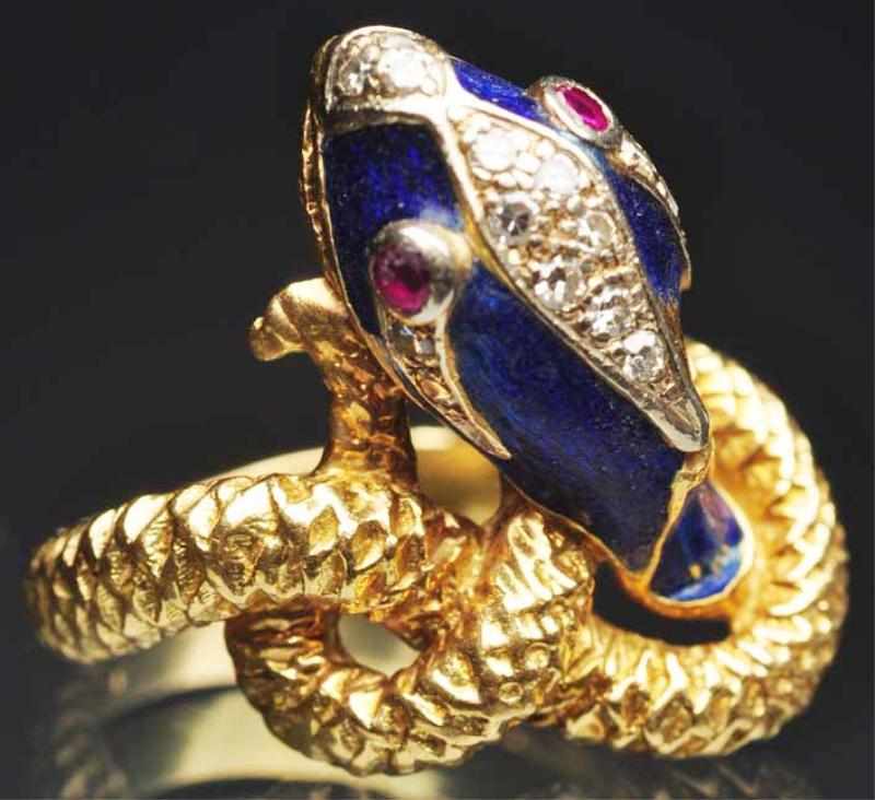 Appraisal: K Y Gold Enamel Diamond Snake Ring Weight grams dwt