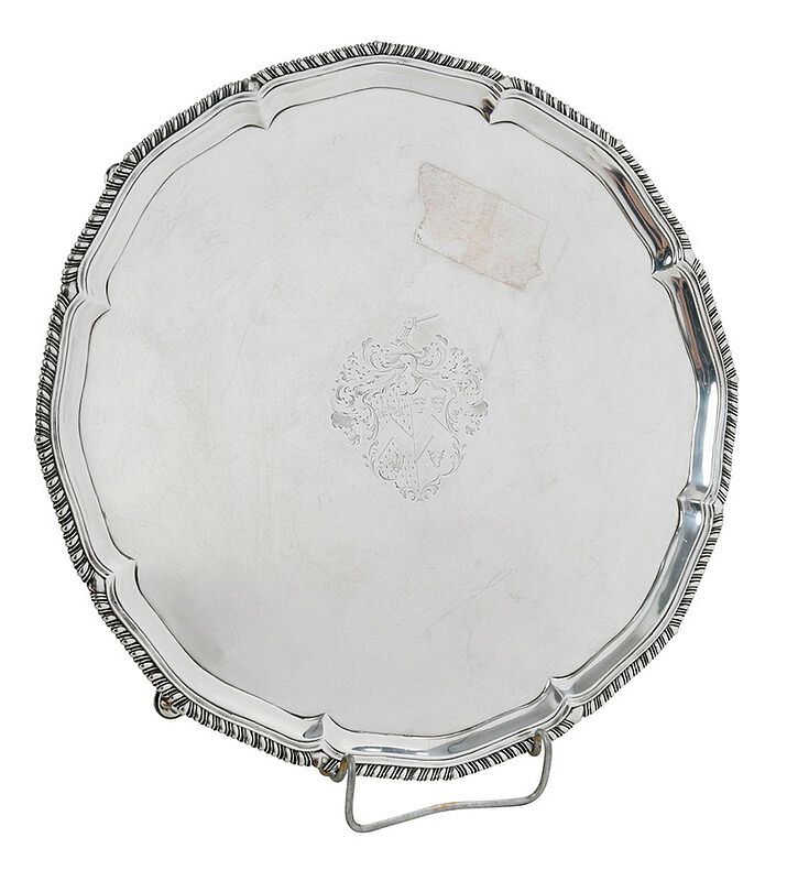 Appraisal: George III English Silver Waiter London round with shaped gadroon