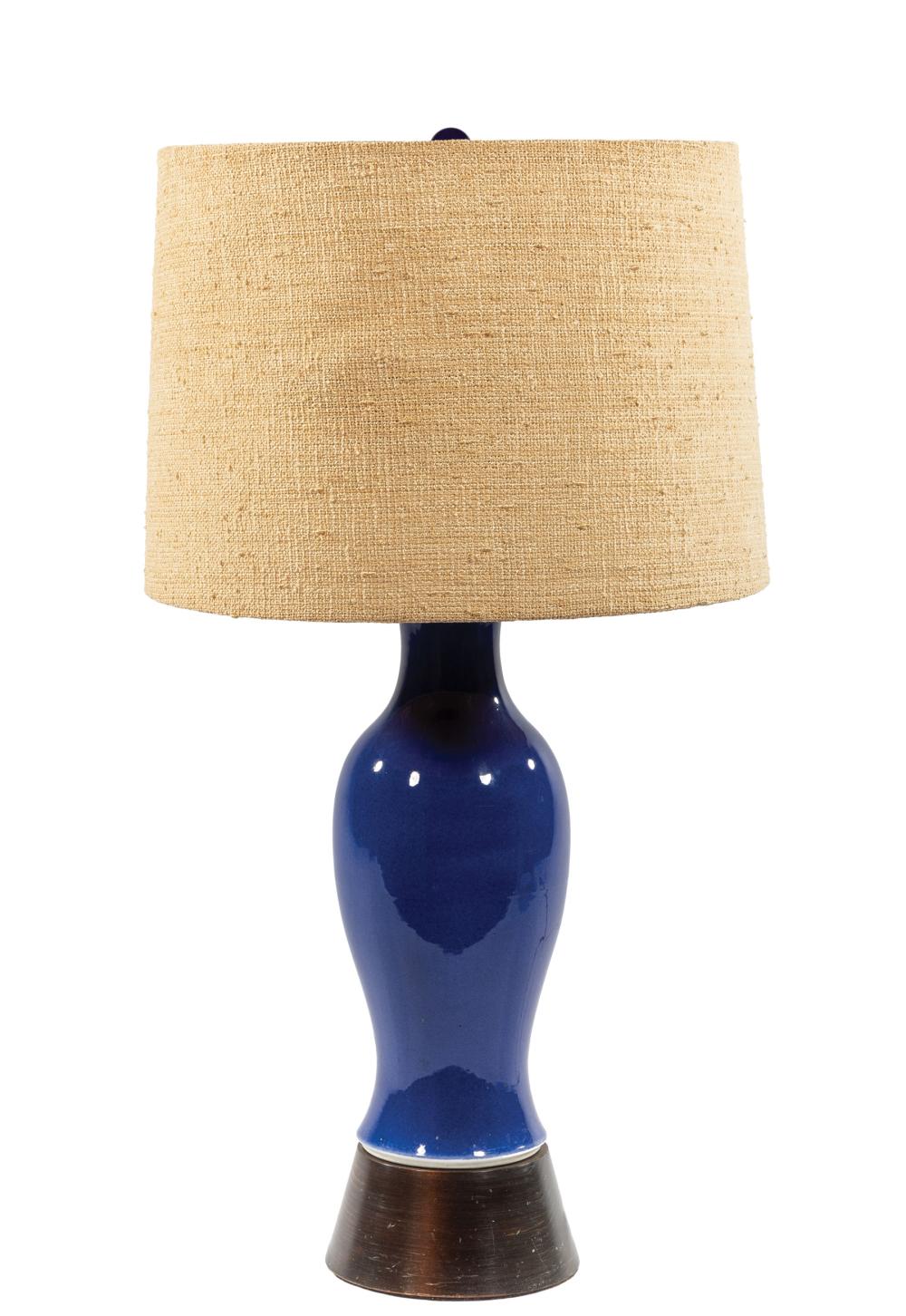 Appraisal: Billy Haines Chinese Blue Porcelain Lamp c outswept wood base