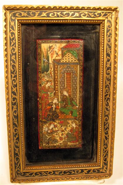 Appraisal: Middle Eastern miniature portrait on ivoryVertical depicting a court scene