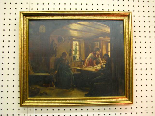 Appraisal: Unsigned x Oil on Board Interior Scene Wig Weaver x