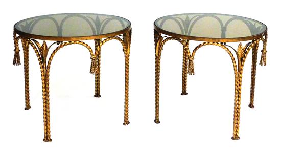 Appraisal: Pair Art Moderne round top occasional tables with Italian gilt