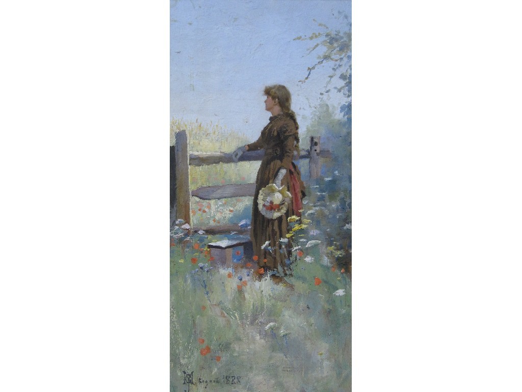 Appraisal: M G J TH CENTURY YOUNG WOMAN STANDING BY A