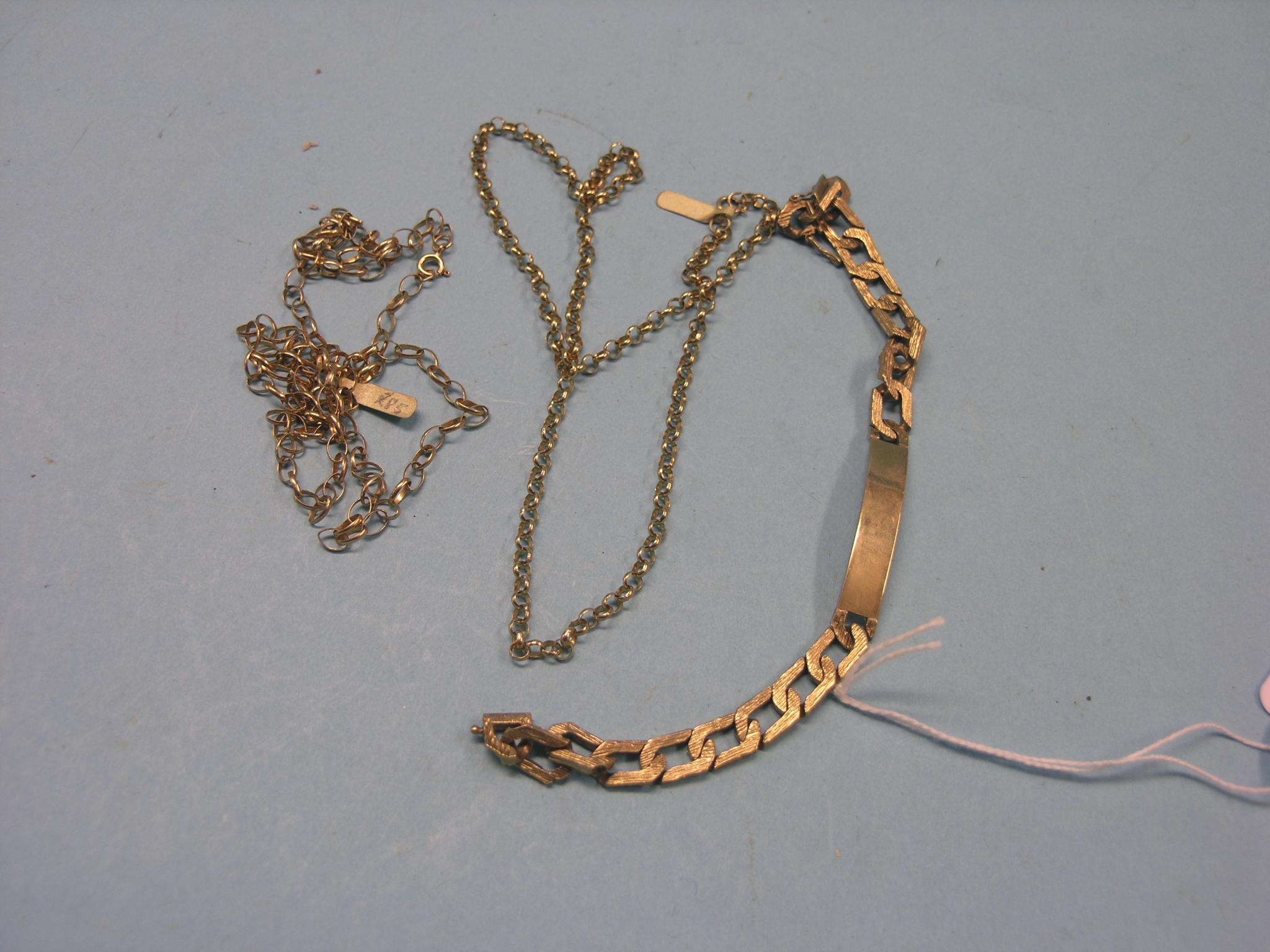 Appraisal: A ct gold name bracelet bark-effect and two ct gold