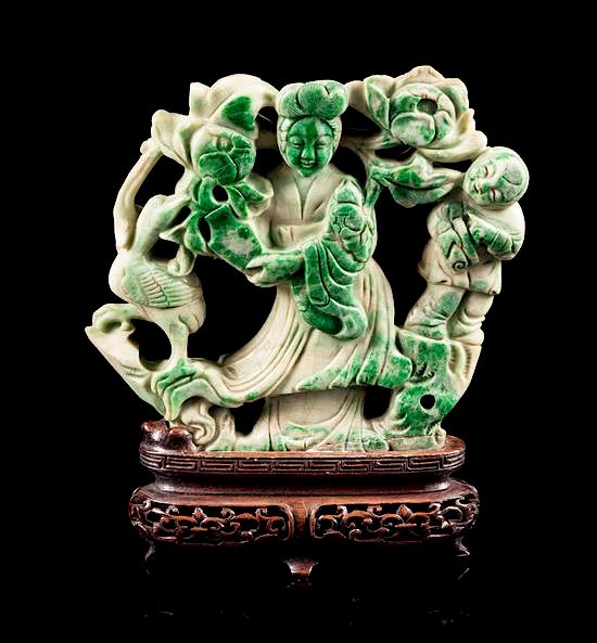 Appraisal: A Green Hardstone Figure of Female Immortal Height inches A