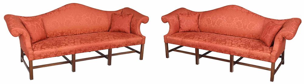 Appraisal: Pair Newport Chippendale Style Camel Back Sofas made by Roger