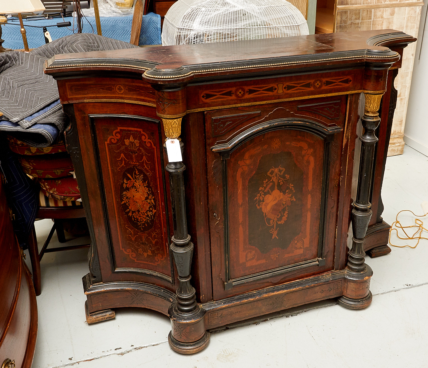 Appraisal: RENAISSANCE REVIVAL MARQUETRY PARLOR CABINET th c possibly American part