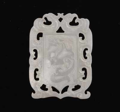 Appraisal: A Chinese Carved White Jade Ornament Of flattened rectangular form