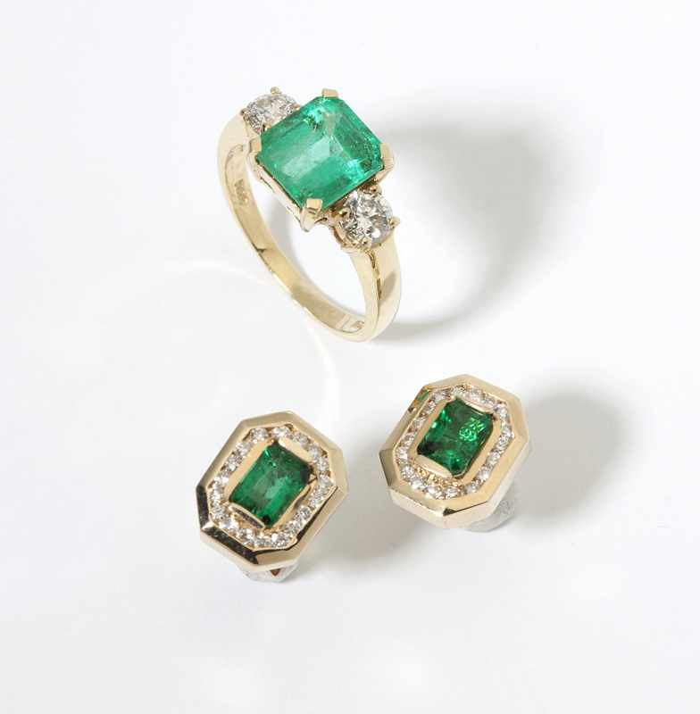 Appraisal: An emerald and diamond ring together with a pair of