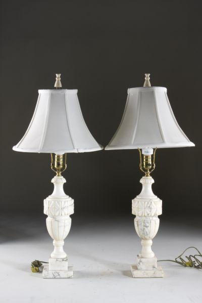 Appraisal: Pair of Vintage Carrera Marble Table Lamps circa s urn