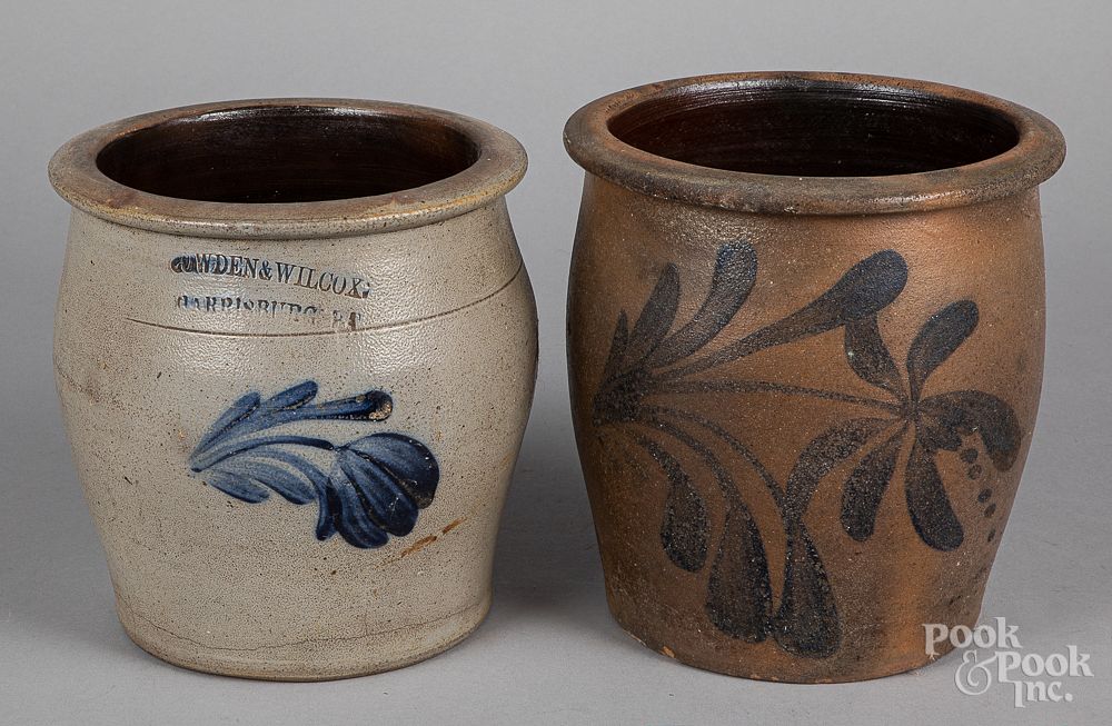 Appraisal: Two Pennsylvania stoneware crocks th c Two Pennsylvania stoneware crocks