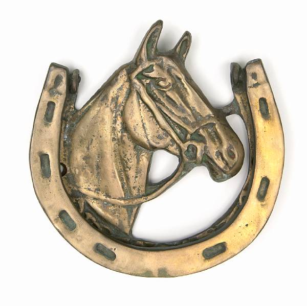 Appraisal: A William Boyd brass horsehead door knocker s The horse's