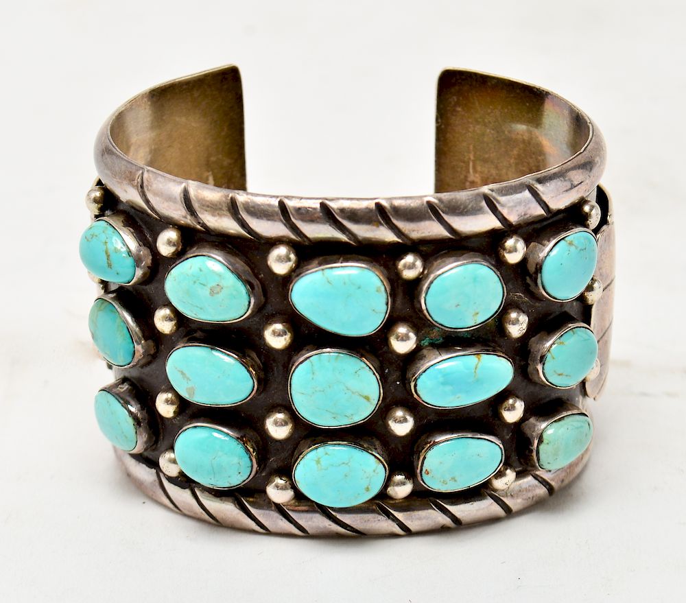 Appraisal: Silver Turquoise Cuff Bracelet Signed GF Sterling silver cuff bracelet