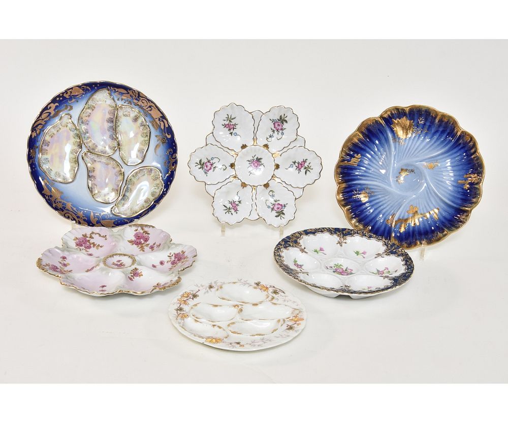 Appraisal: Six Limoges Oyster Plates Six colorful Limoges oyster plates th