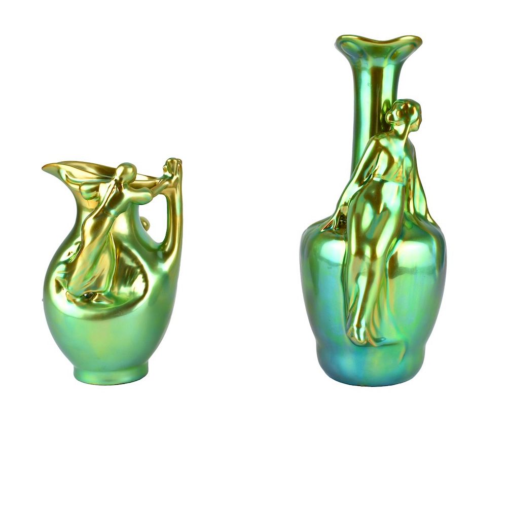 Appraisal: Zsolnay Vase and Pitcher Grouping of Zsolnay Eosin Iridescent Luster