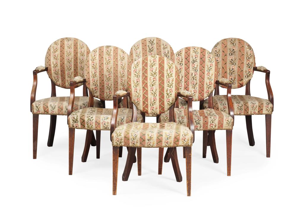 Appraisal: SET OF SIX GEORGIAN MAHOGANY AND NEEDLEWORK OPEN ARMCHAIRS LATE