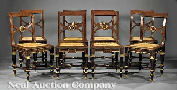 Appraisal: A Set of Eight Neoclassical-Style Bronze-Mounted Fruitwood Chairs each with