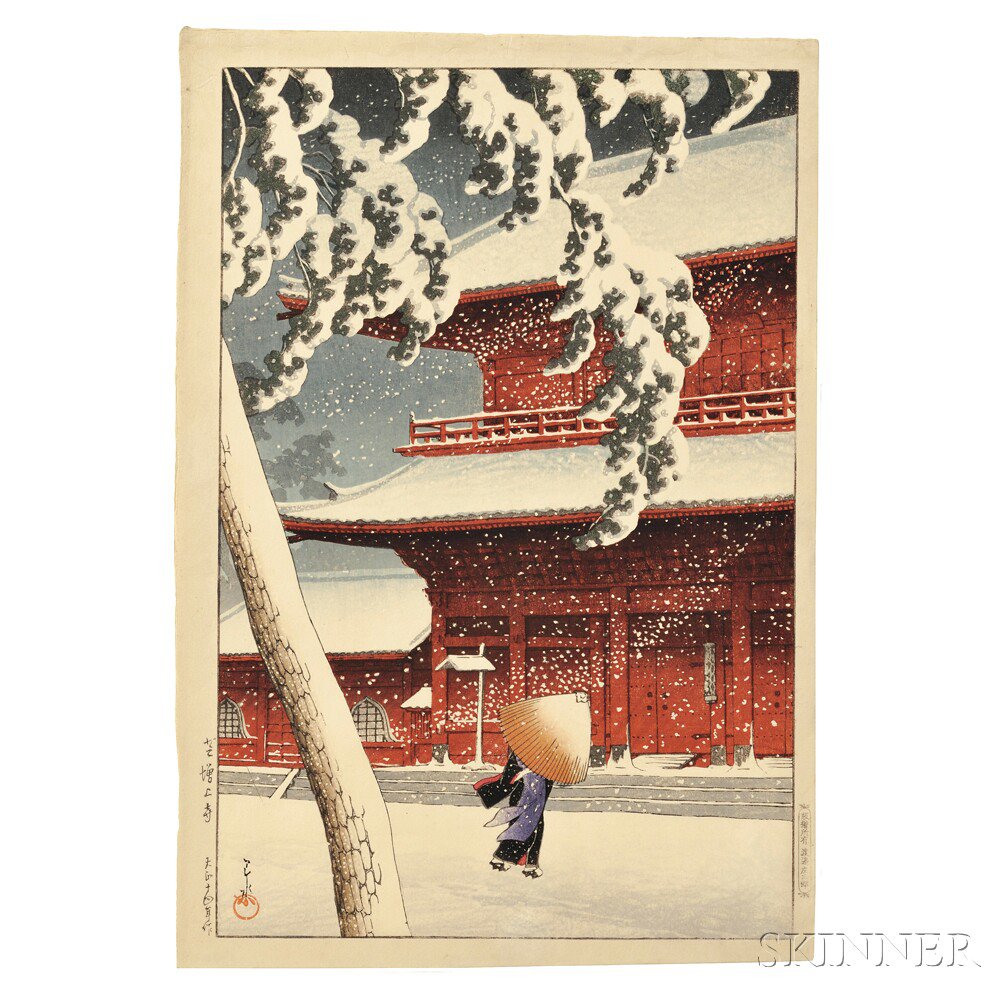 Appraisal: Kawase Hasui - Snow at Zojoji Temple Shiba Japan color