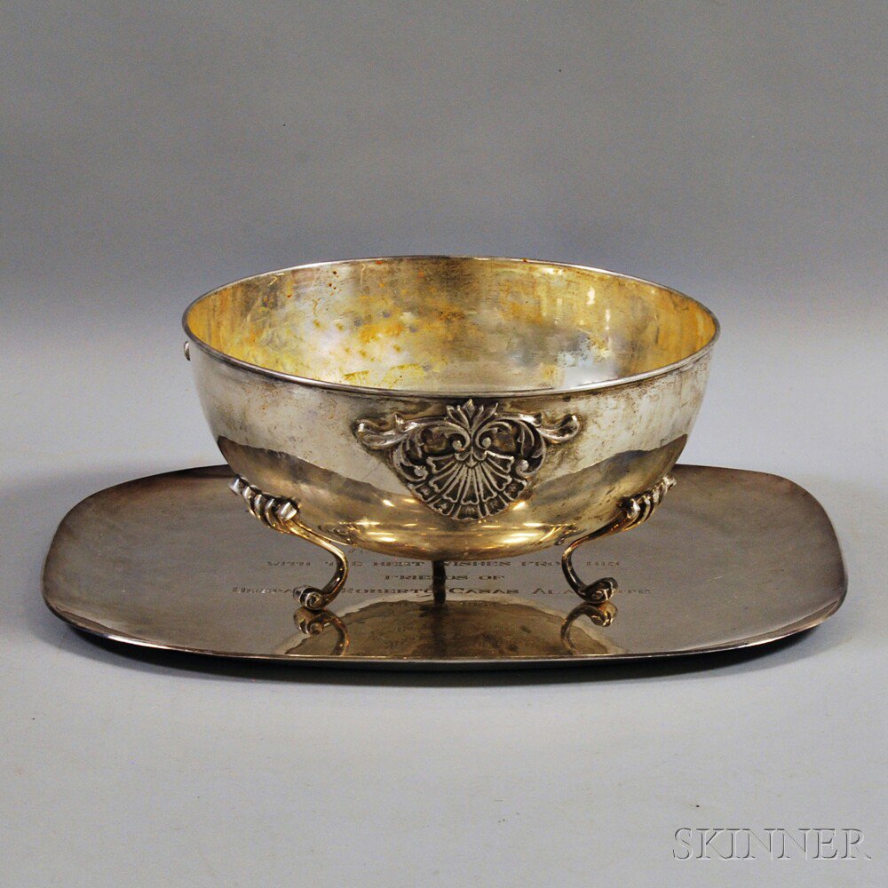 Appraisal: Two Pieces of Silver-plated Tableware a large footed bowl with