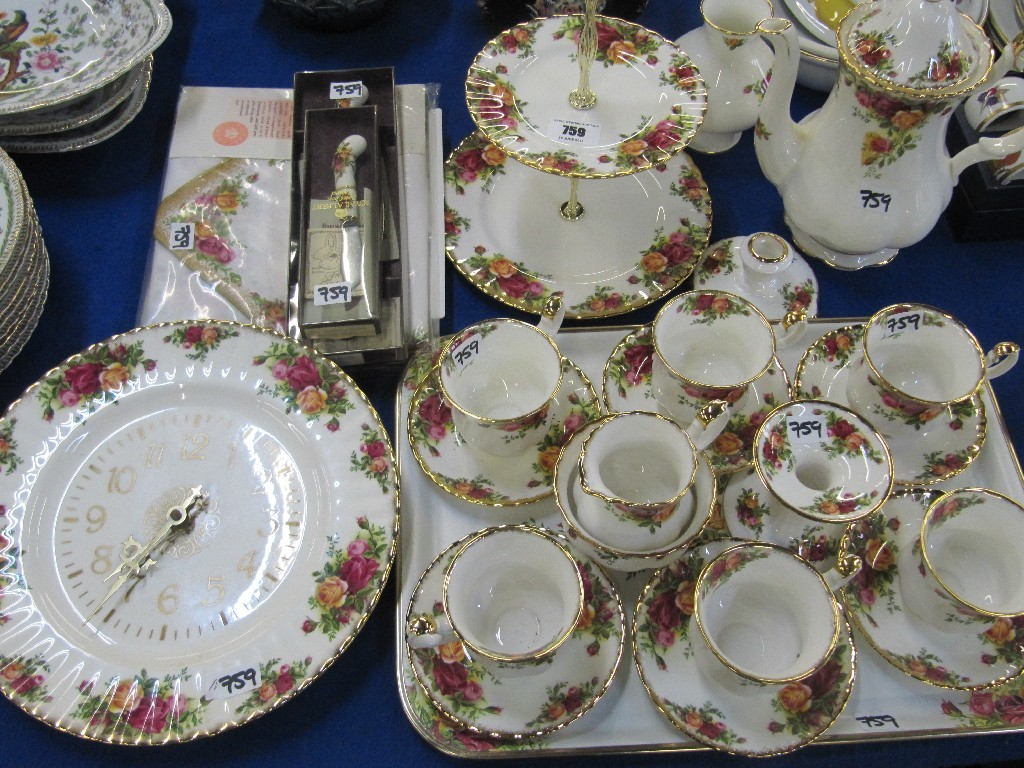 Appraisal: Royal Albert Old Country Roses coffee set on tray candle