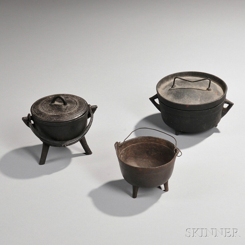 Appraisal: Two Miniature Cast Iron Pots and a Miniature Dutch Oven