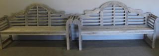 Appraisal: Pair of Country Living Teak Outdoor Settees From a Greenwich