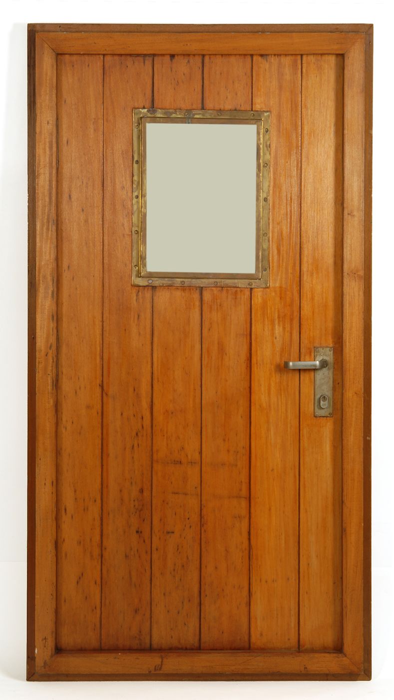 Appraisal: WOODEN SHIP S DOOR With rectangular brass porthole window and