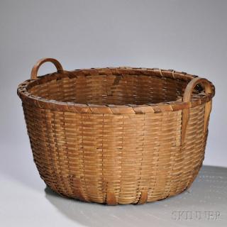 Appraisal: Shaker Ash Utility Basket round basket with shaped eared double