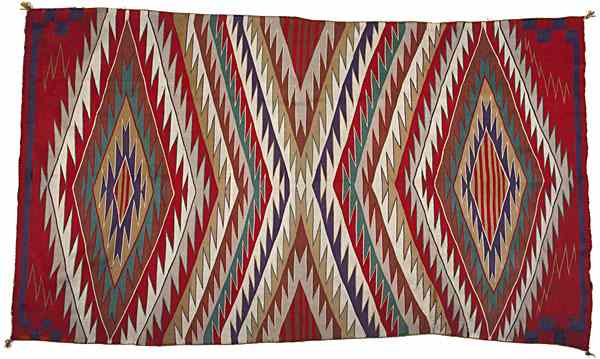 Appraisal: Navajo Germantown Eyedazzler Weaving finely woven with red background and