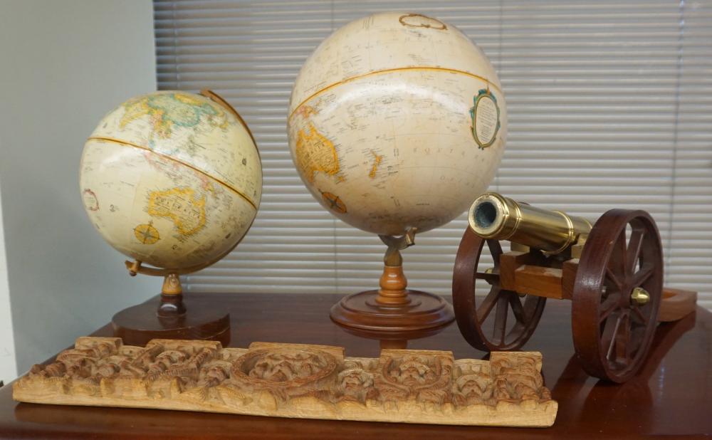 Appraisal: Group with Two Desk Globes Brass Model Cannon and South