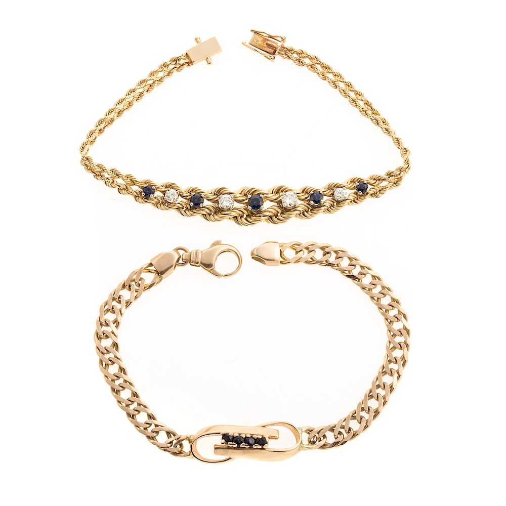 Appraisal: Two Sapphire and Diamond Link Bracelets in K K yellow