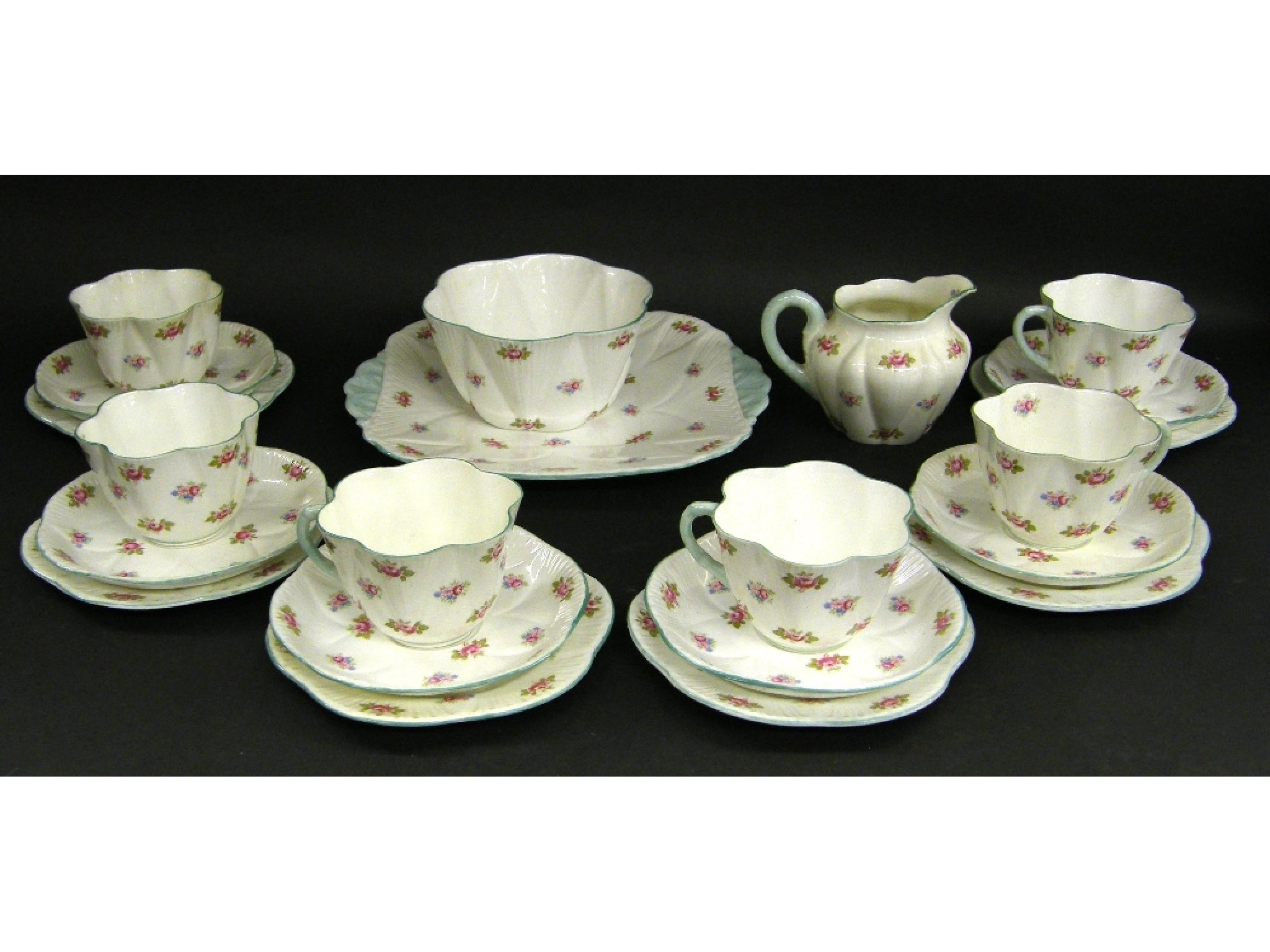 Appraisal: Attractive Shelley 'Rosebud' part tea service comprising six cups and