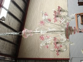 Appraisal: A branch pink and clear art glass chandelier