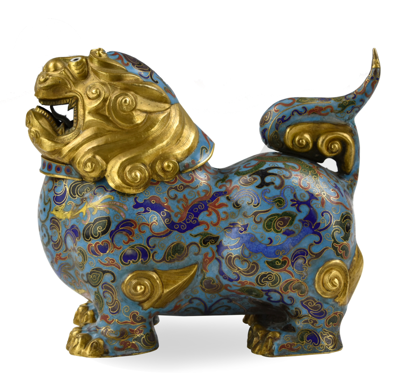 Appraisal: a closionne foo-dog burner with floral and auspicious patterns on