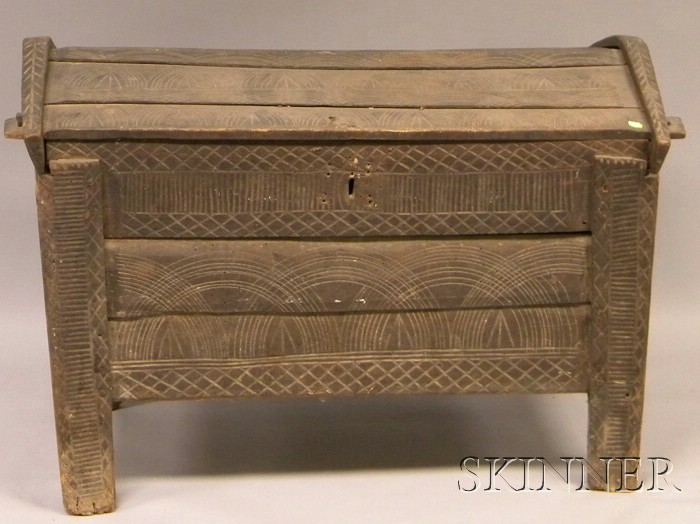 Appraisal: European Dome-top Carved Wooden Footed Storage Box ht lg wd