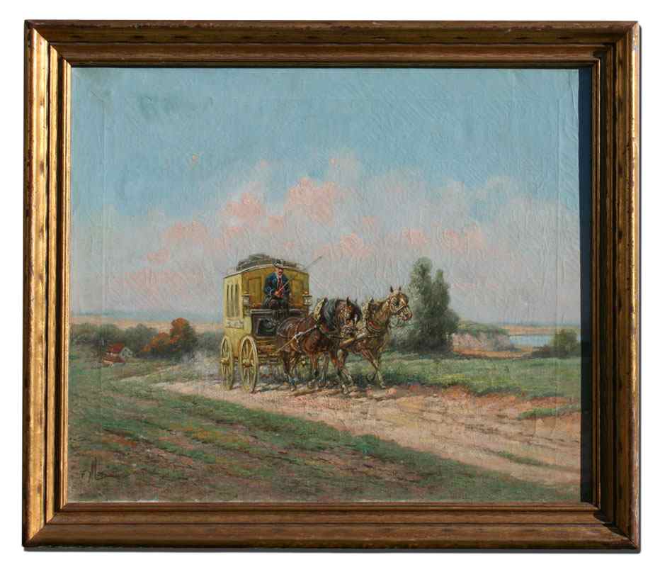 Appraisal: ILLEGIBLY SIGNED CARRIAGE SCENE CIRCA OIL Canvas '' x ''