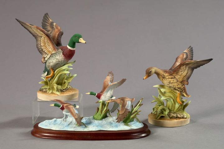 Appraisal: Three Andrea by Sadek Hand-Painted Porcelain Figural Groups including Mallard