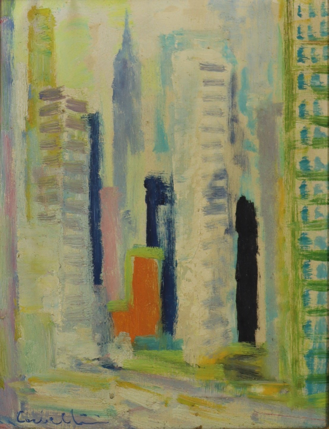 Appraisal: LUIGI CORBELLINI FRENCH-ITALIAN - NYC Skyscrapers Oil on canvas Signed