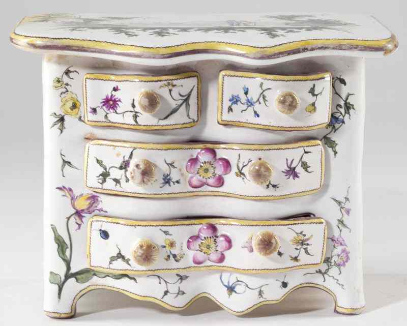 Appraisal: French Miniature Faience Two-over-Two Commode th century white glazed with