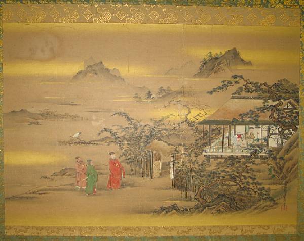 Appraisal: A Japanese painting Ink color and gold on paper depicting