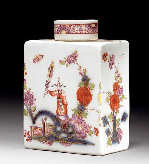 Appraisal: CHINOISERIE-DECORATED TEA CADDY Meissen circa Painted by Johann Ehrenfried Stadler