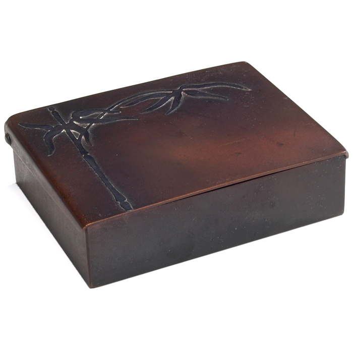 Appraisal: Heintz box sterling on bronze applied bamboo design original patina