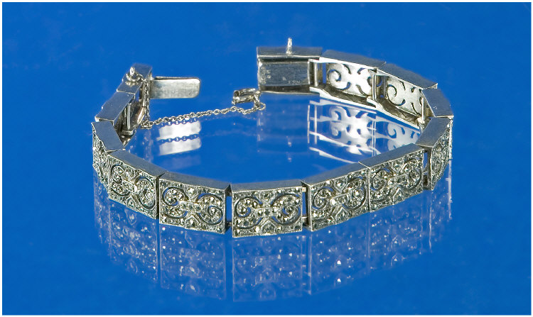 Appraisal: Sterling Silver Bracelet Rectangular Panels Set With Marcasites In A