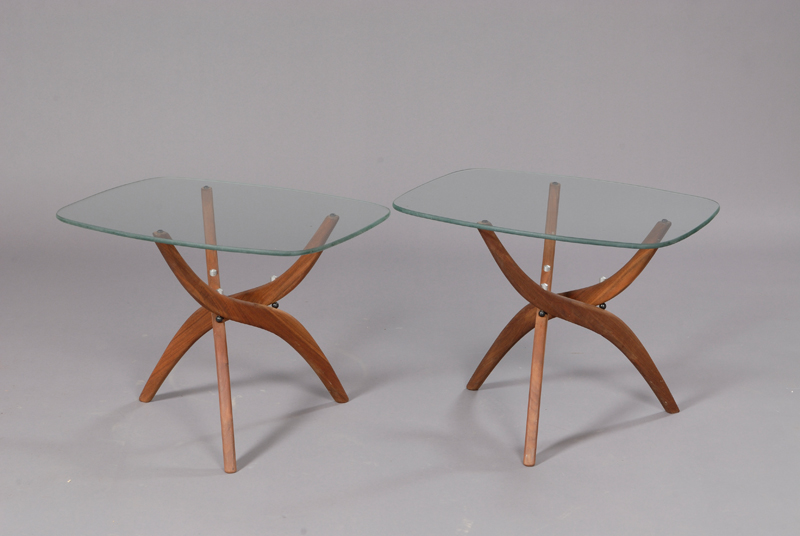 Appraisal: Pair of Low Tables Teak and glass Denmark mid- th