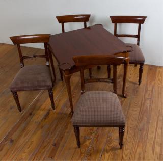 Appraisal: Queen Anne Style Game Table w Four Chairs Reproduction Queen