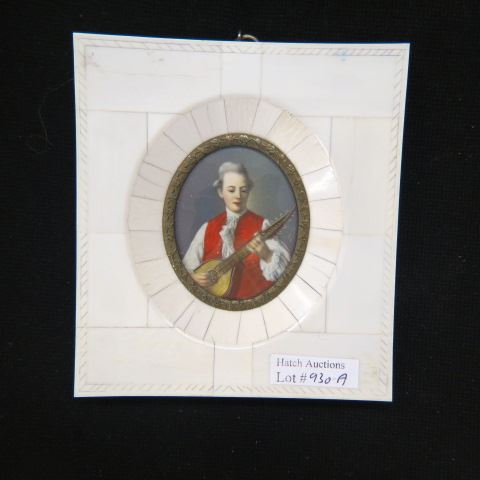 Appraisal: Miniature Painting on Ivory of a Musician oval image is