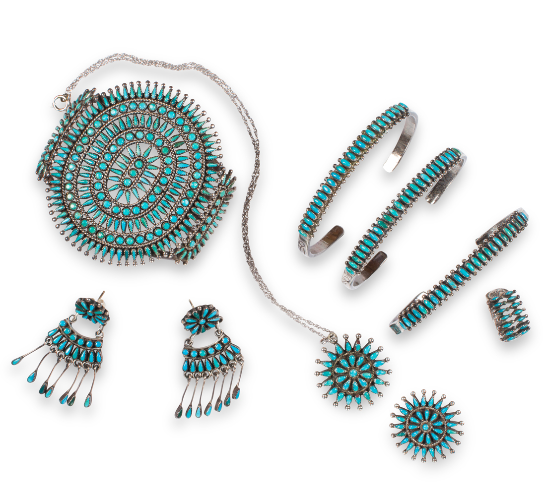 Appraisal: A GROUP OF TURQUOISE AND SILVER JEWELRY A group of