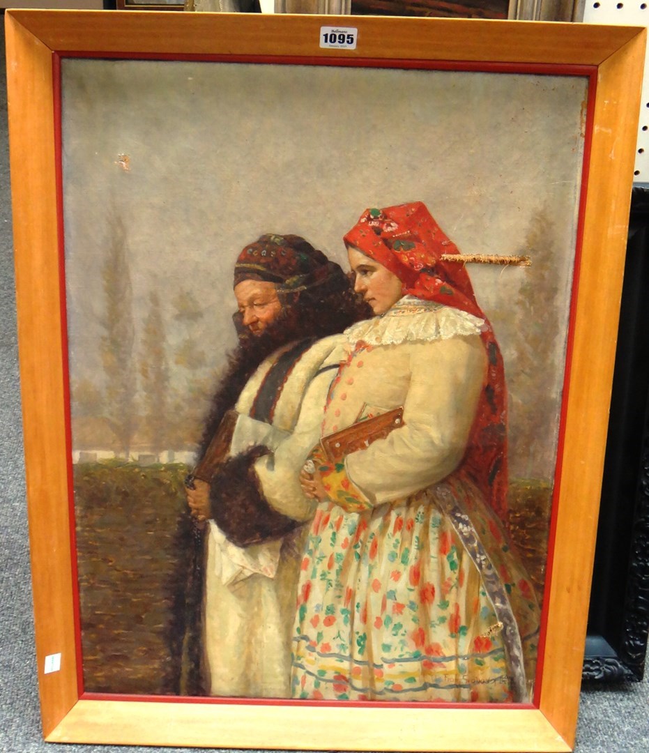 Appraisal: Franz Groboda th century peasant women oil on canvas signed