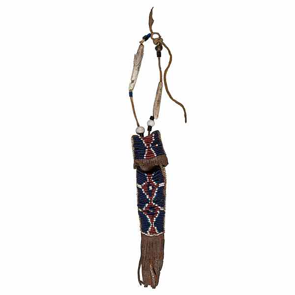 Appraisal: Kiowa Beaded Whetstone Case sinew-sewn and beaded using colors of