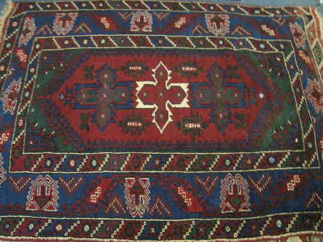 Appraisal: Hamadan Persian Handmade Rug deep rich colors geometrics designs '